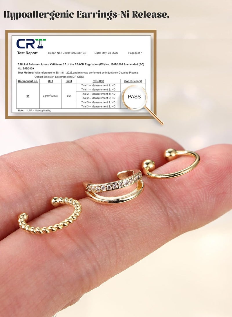 Fansilver 3Pcs Ear Cuff Earrings for Women Non Piercing14K Gold Plated Ear Cuffs Clip on Cartilage Earrings Adjustable Fake Earrings Lightweight - Image 2